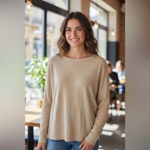 Prologue Women’s Sweater Size M Beige Tan Pullover Knit Long Sleeve Casual Top